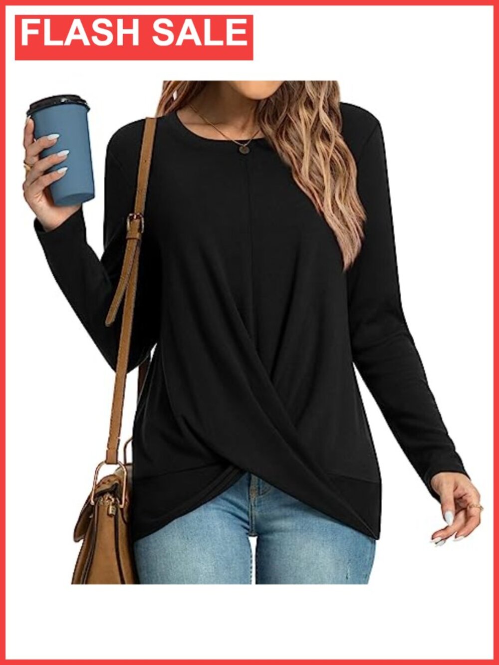Women's Long Sleeve Crewneck Twist Front Tunic Blouse Polyester Rayon Spandex